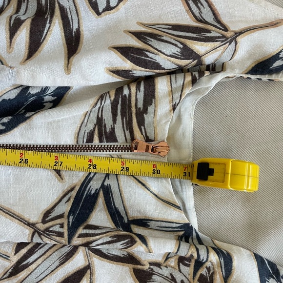 J Crew 100% Linen Floral Dress Sz 6 Flare, gold foil leaf - Picture 2 of 11